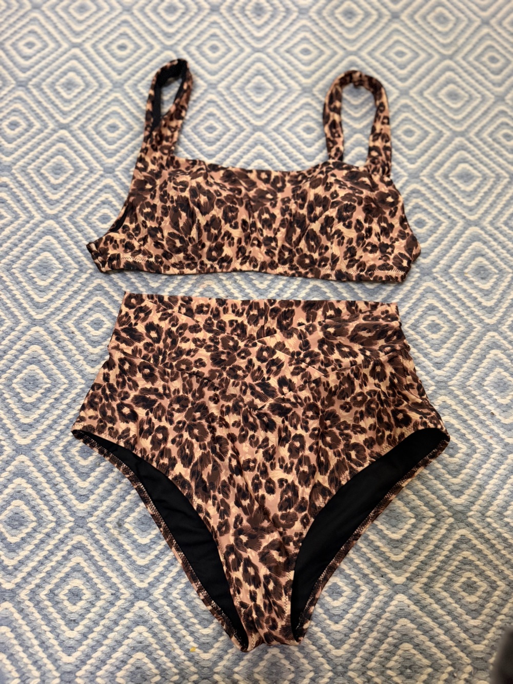 aerie Leopard Print Scoop Bikini Top and high waist Crossover Bottoms